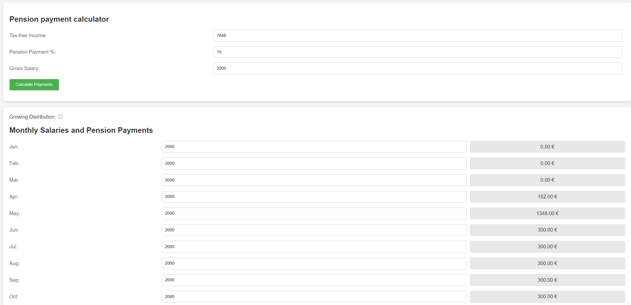 Pension payment calculator preview