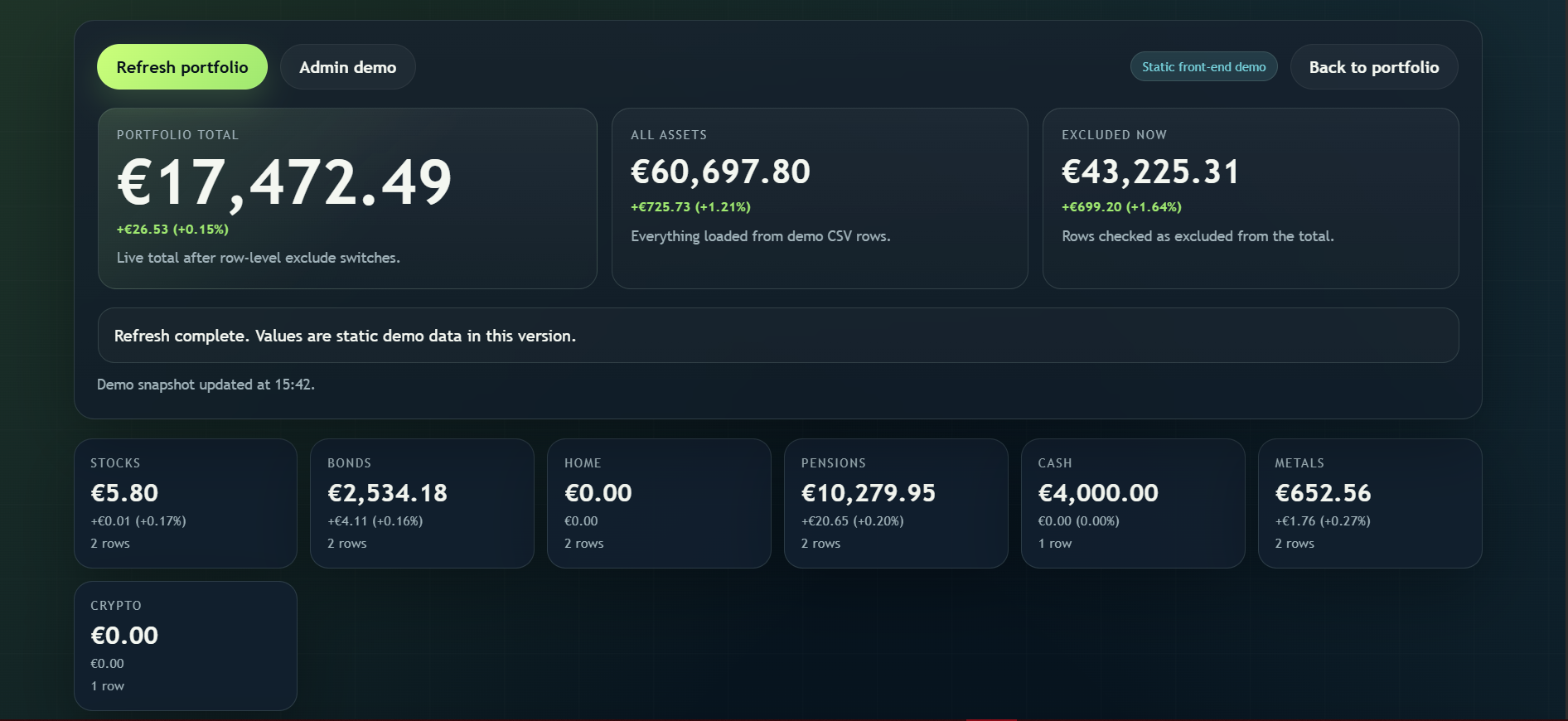 Portfolio tracker demo preview